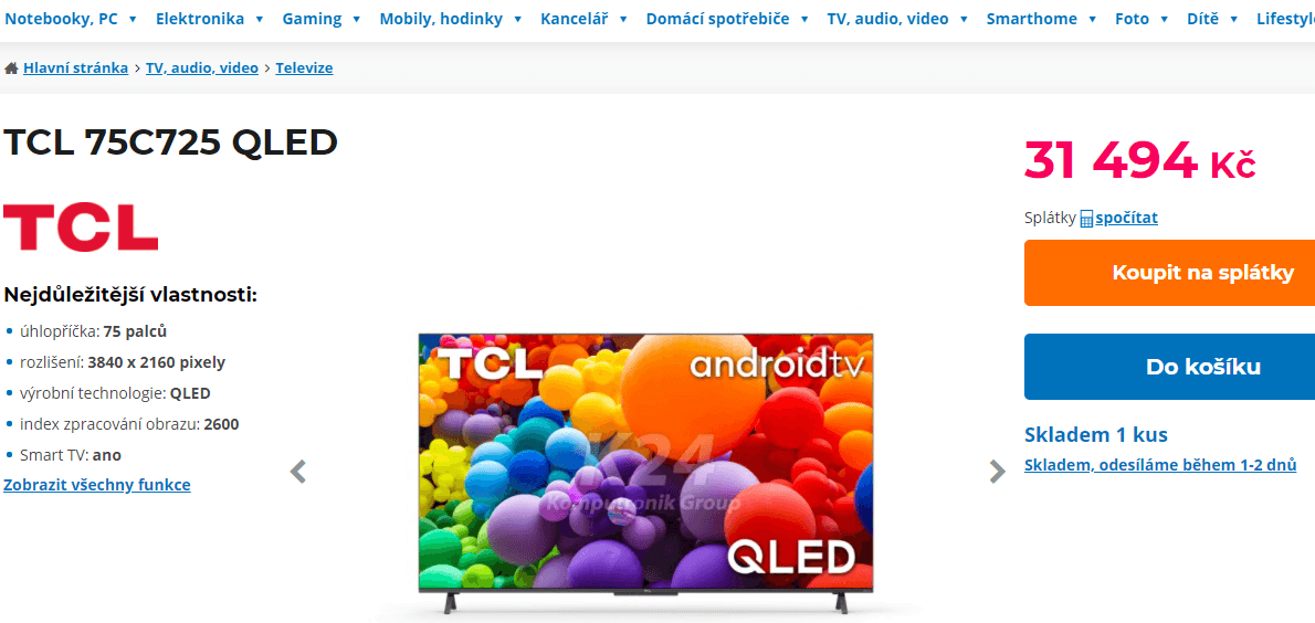 4K Smart TV, Android, 189cm, HDR, TCL