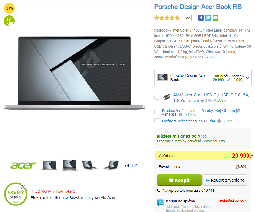 Acer Porsche, 4,2GHz, 14" dotyk, 1,2kg
