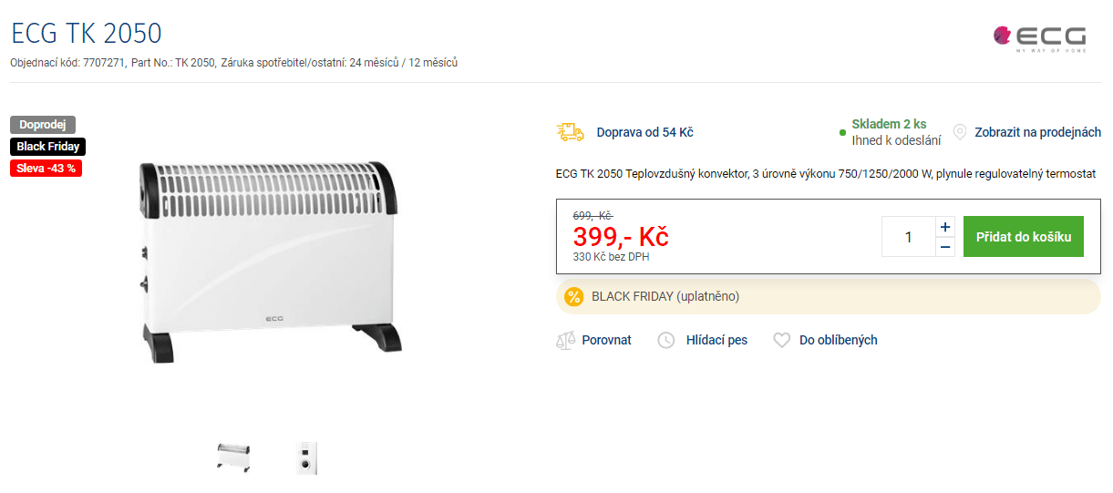 Teplovzdušný konvektor ECG TK 2050