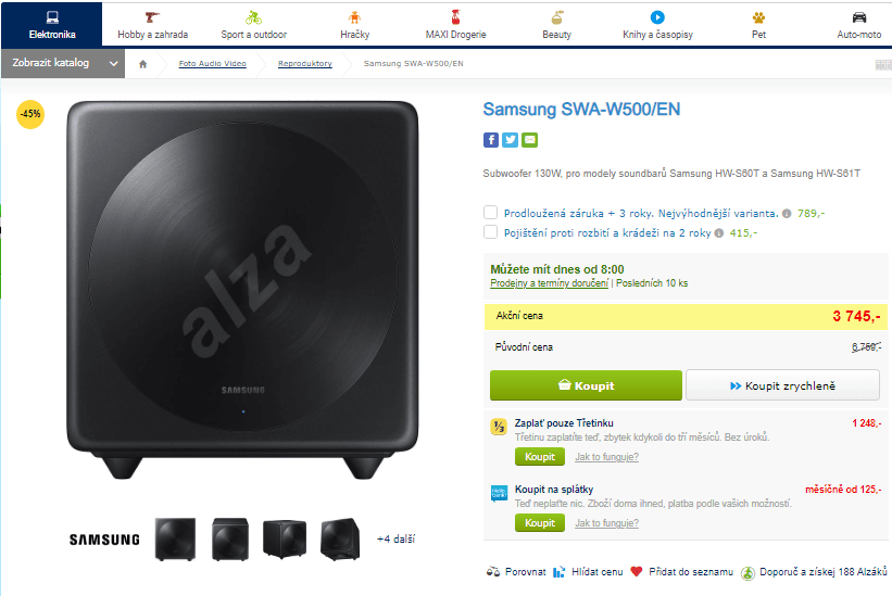 Bezdrátový subwoofer Samsung, 130W