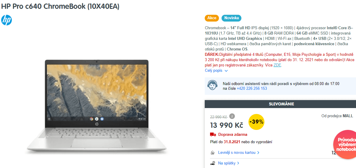 ChromeBook HP, i5 4,4GHz, 8GB RAM, 14"