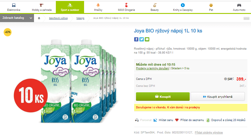 Joya BIO rýžový nápoj 1L 10 ks