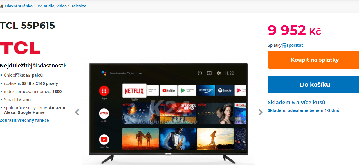 4K Smart TV, Android, 139cm, HDR, TCL