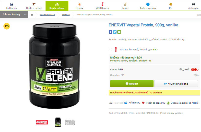 Vegetal Protein Enervit, 900g, vanilka