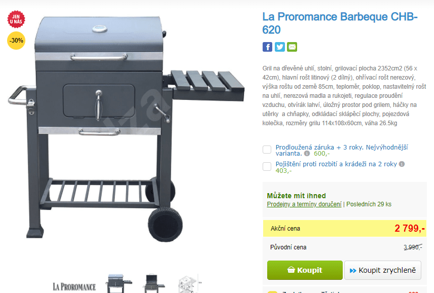 Gril La Proromance Barbeque, dřevěné uhlí