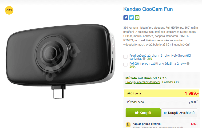 Kamera pro vlogery Kandao, 360°, fisheye