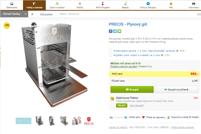 Plynový gril Precis, 55 x 26,5 x 41 cm