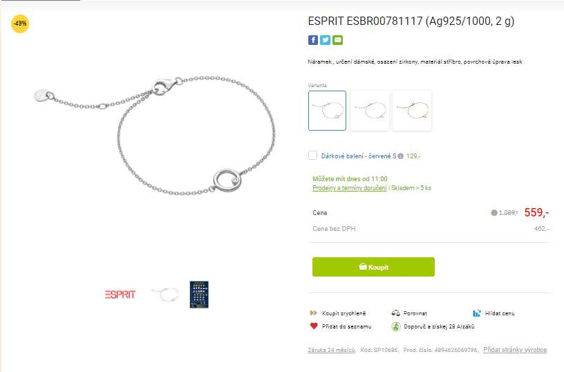 Stříbrný náramek Esprit ESBR00781117 