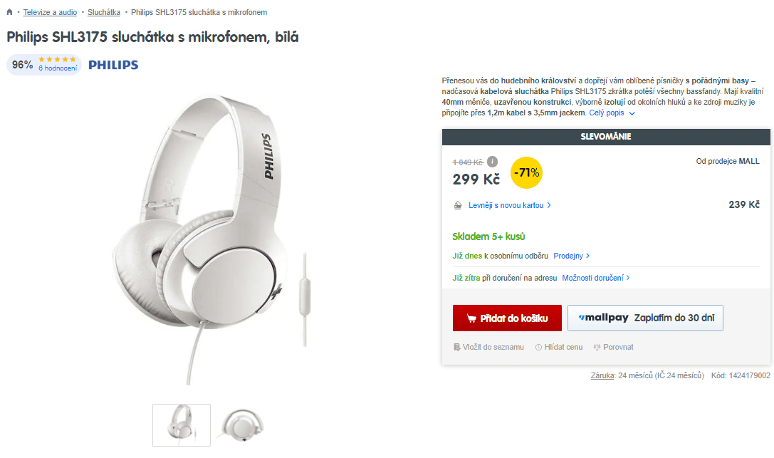 Sluchátka s mikrofonem Philips