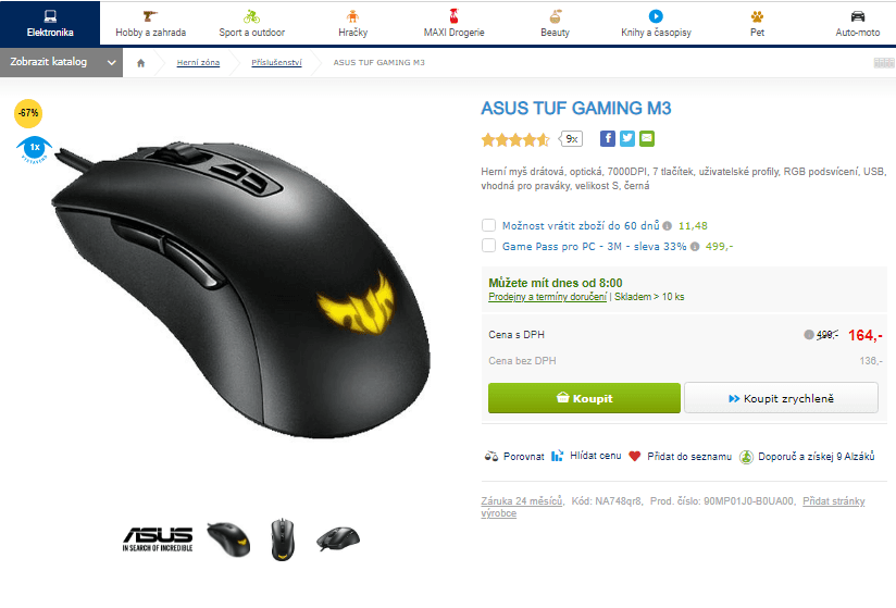 Herní myš Asus, podsvícení
