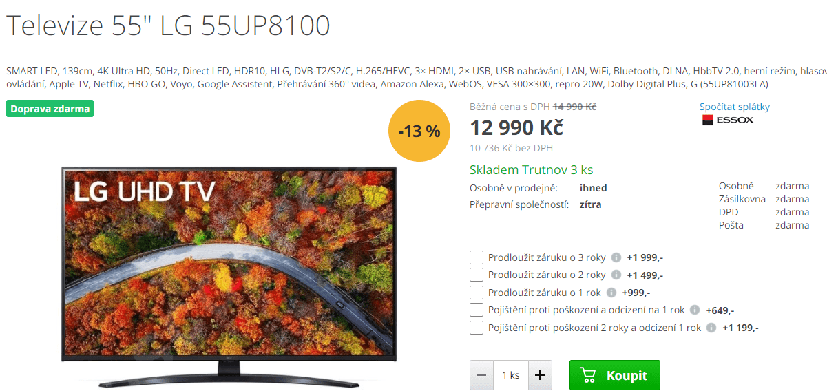 4K Smart TV, HDR, 139cm, LG 8