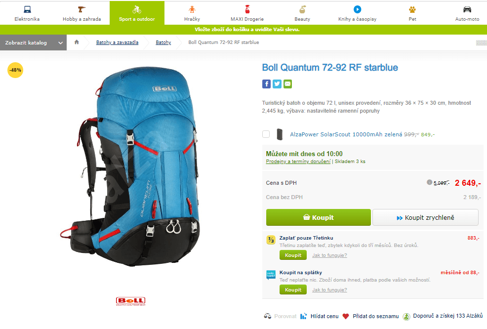 Turistický batoh Boll Quantum 72-92