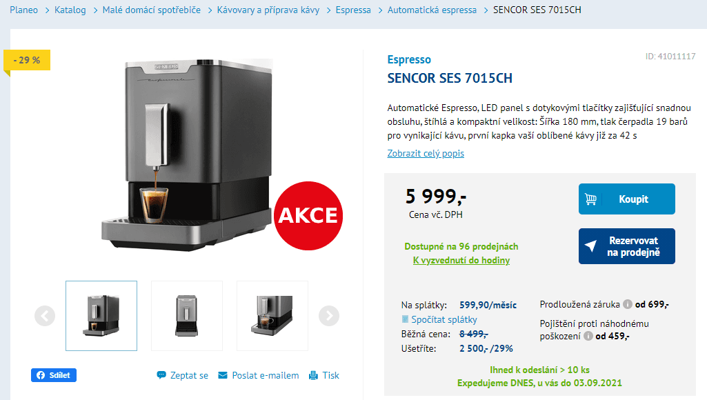 Espresso Sencor 7015, mlýnek, 19 bar