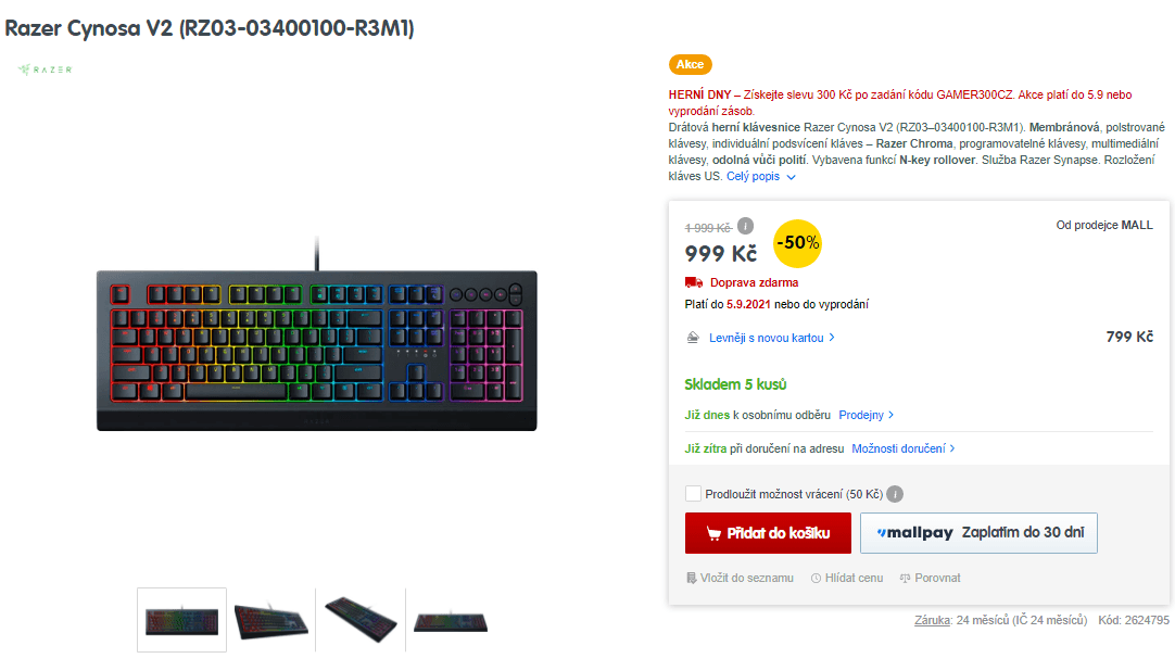 Herní klávesnice Razer Cynosa V2