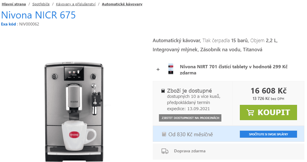 Automatický kávovar Nivona, BT, 15bar