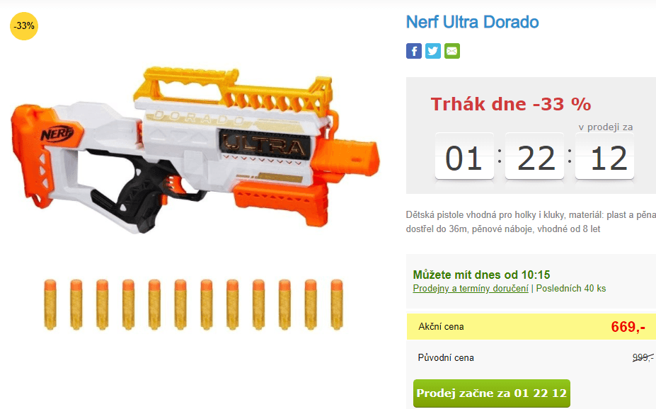 Pistole Hasbro Nerf Ultra Dorado, 36metrů