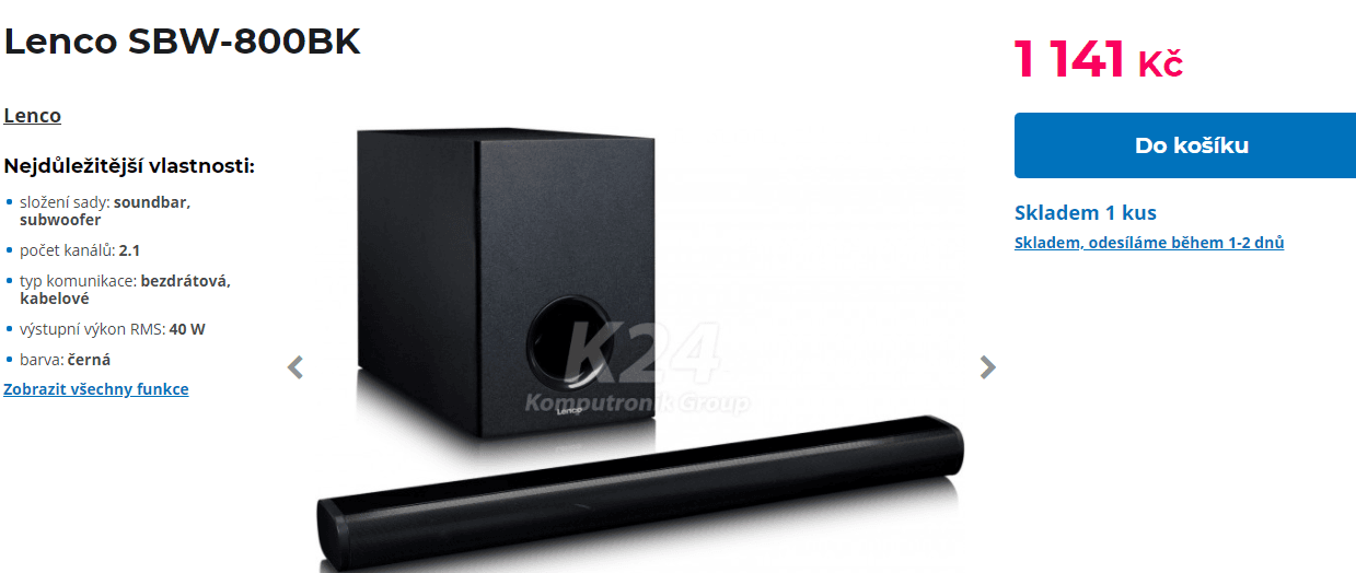 Soundbar Lenco 2.1, 70W, BT, subwoofer