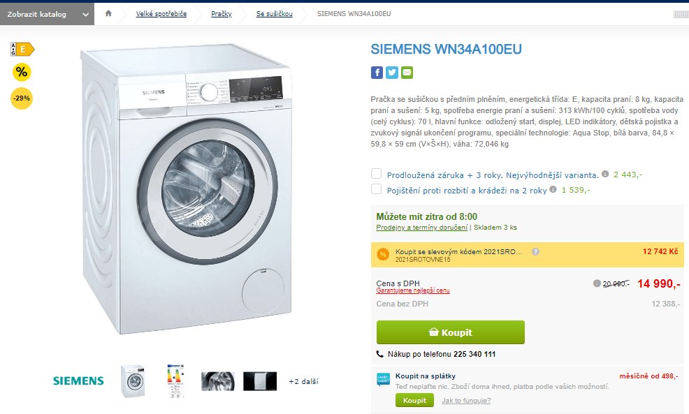 Pračka se sušičkou Siemens, 8/5kg, 1400 ot/min