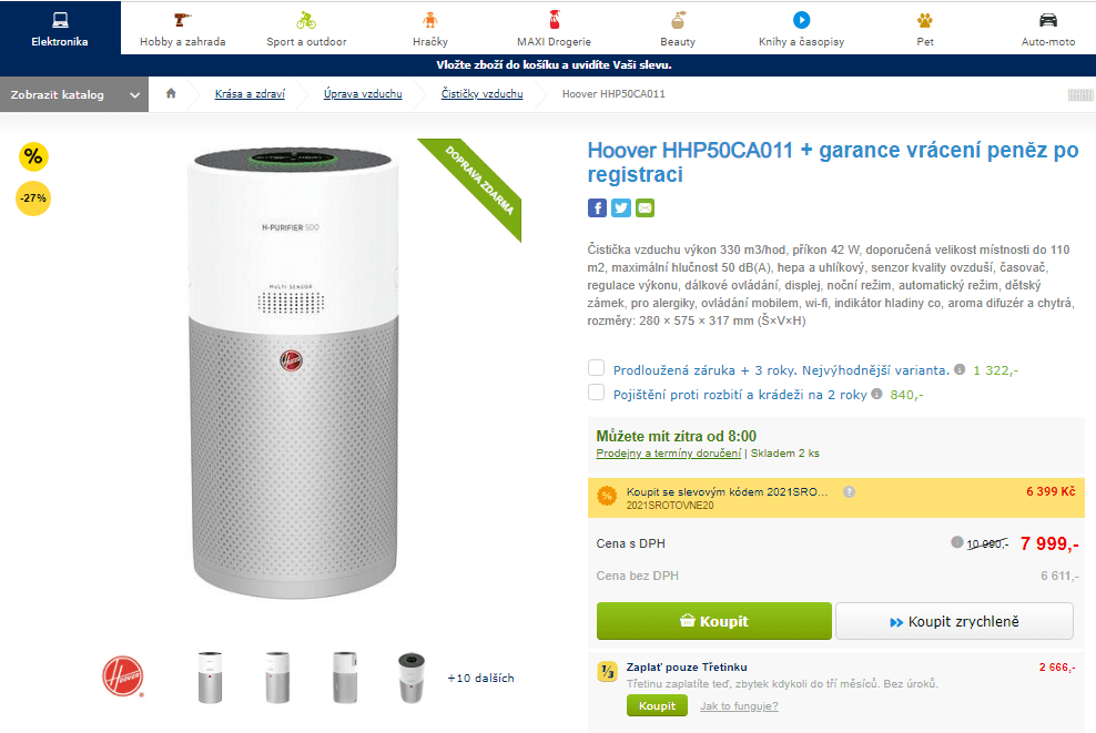 Čistička vzduchu a aroma difuzér Hoover
