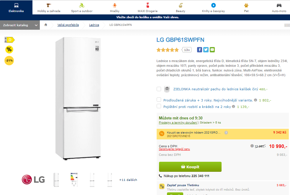 Komb. lednice LG, A+++, 341 l