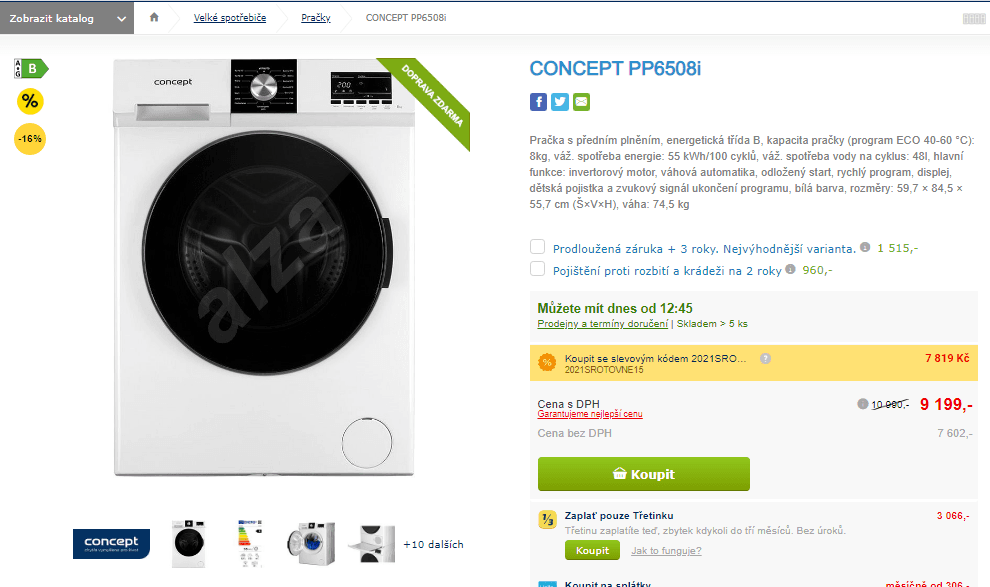 Pračka Concept, 8 kg, 1400 ot./min.