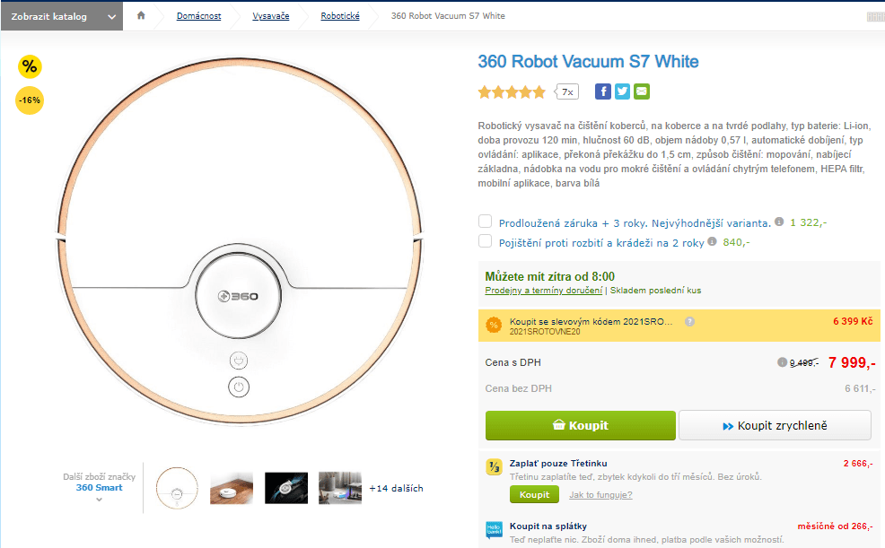 Robotický vysavač 360 Robot Vacuum S7 White