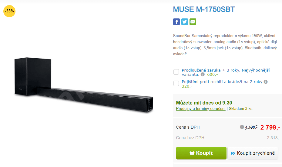 Soundbar se subwooferem Muse, 150W
