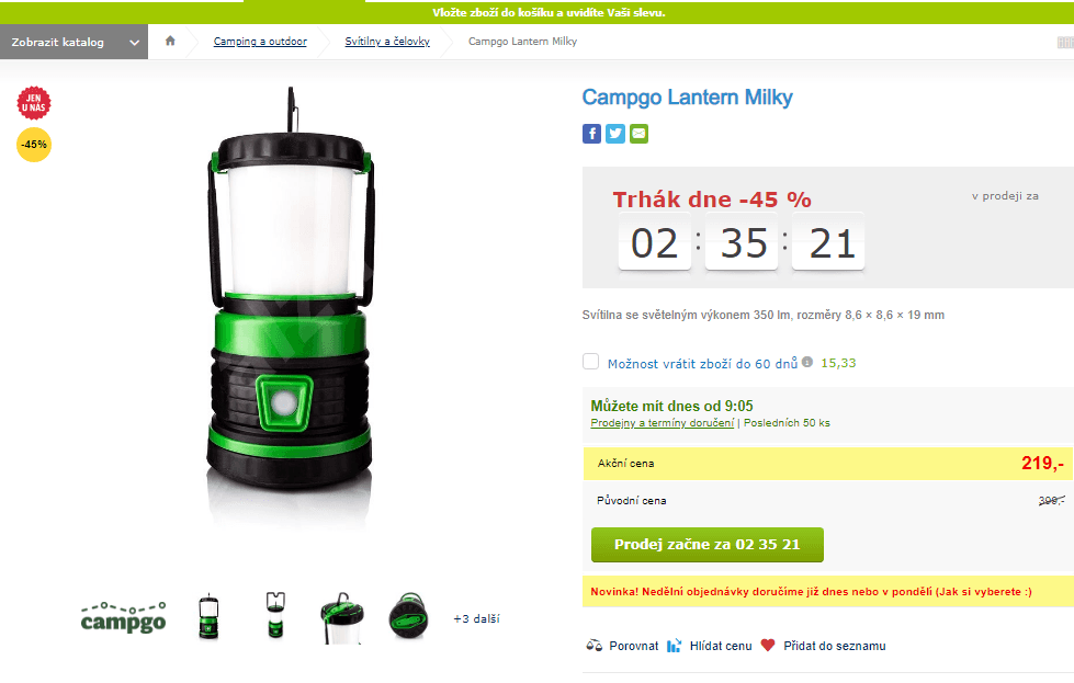 Svítilna Campgo, LED, USB nabíjení