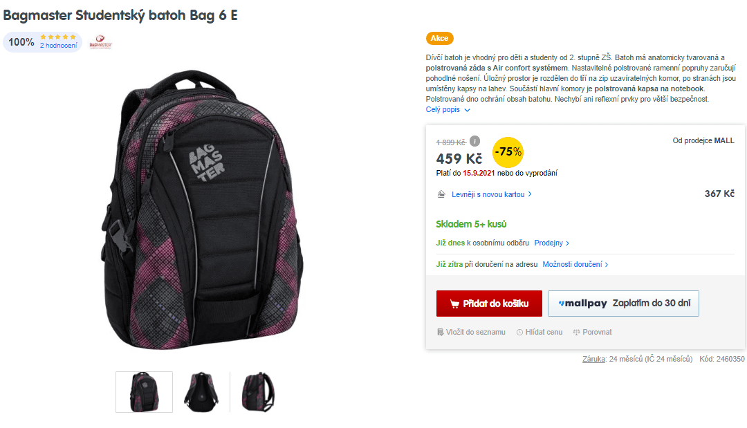 Studentský batoh Bagmaster Bag 6 E