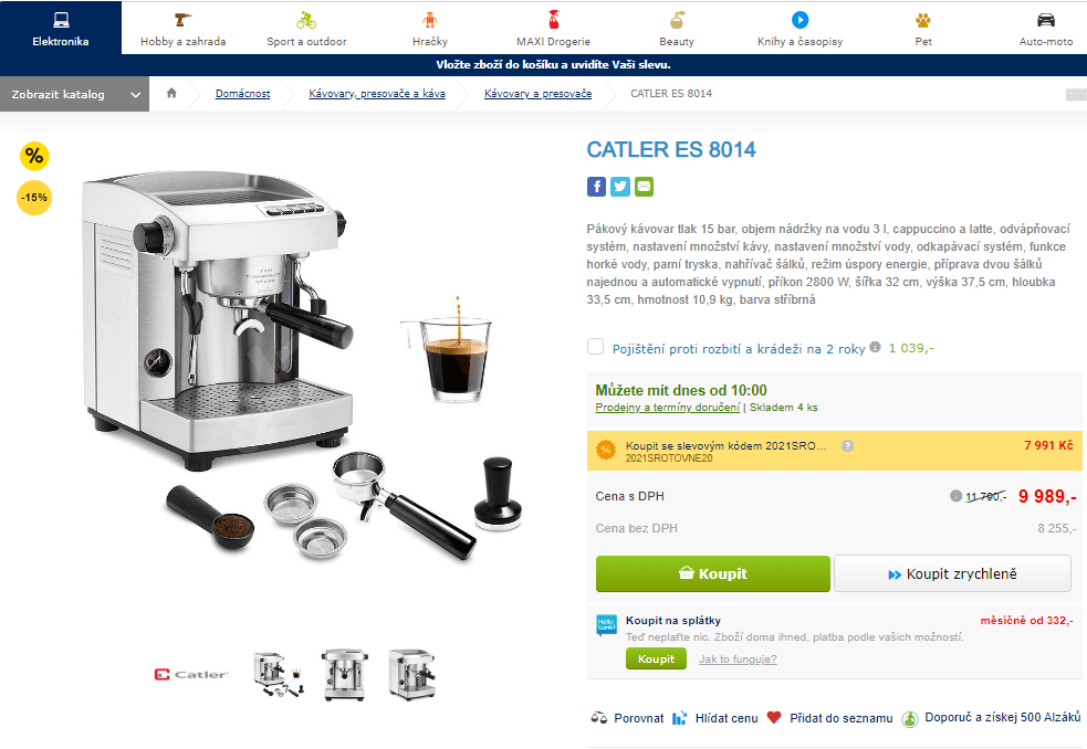 Pákový kávovar Catler ES 8014