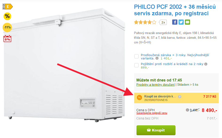 Pultový mrazák Philco, 198 litrů