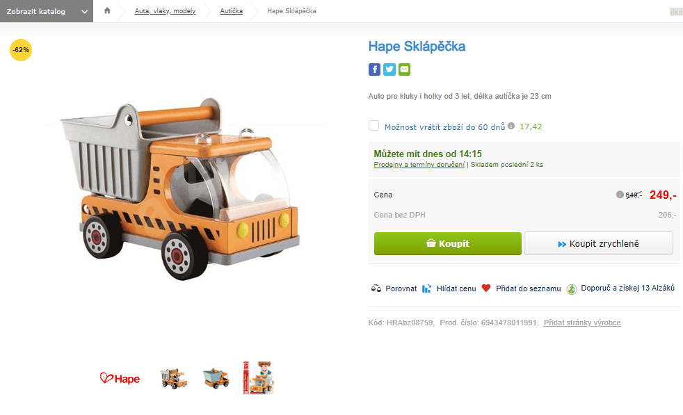 Dřevěné nákladní auto Hape
