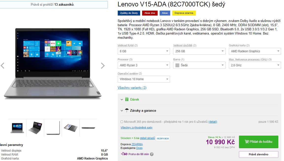 Lenovo, až 3,5GHz, 8GB RAM, SSD, 15,6"