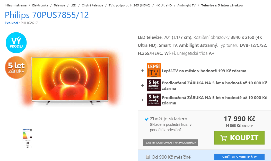 4K Smart TV, Ambilight, 177cm, HDR, Philips