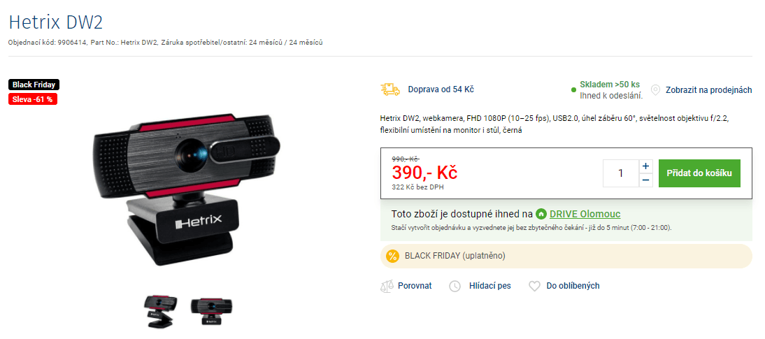 PC webkamera Hetrix, full HD 