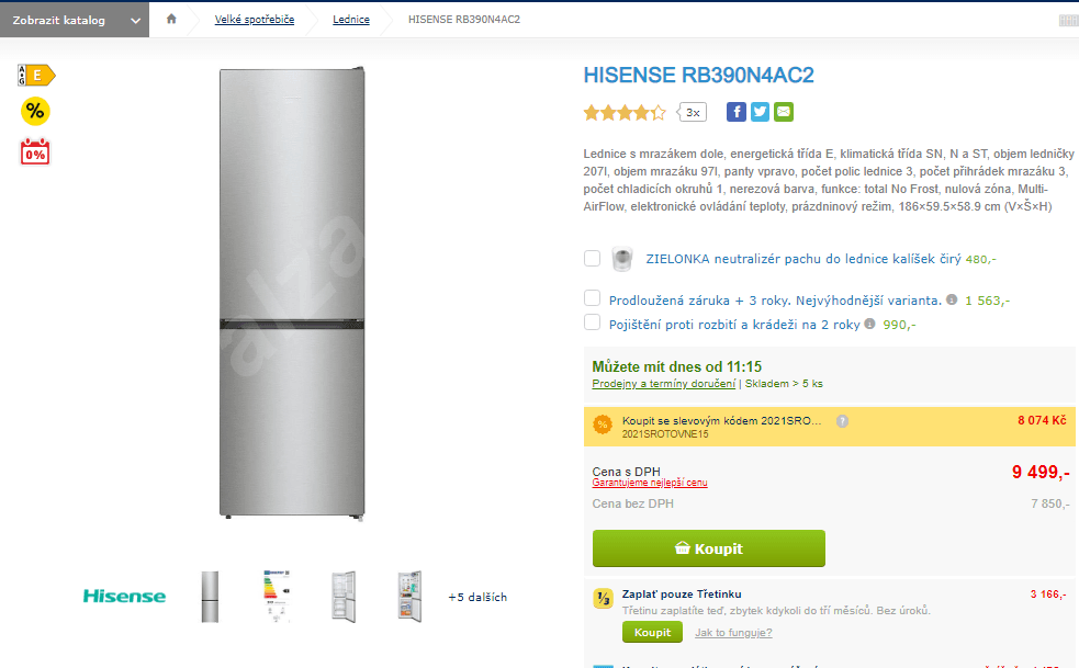 Komb. lednice Hisense, A++, 186cm
