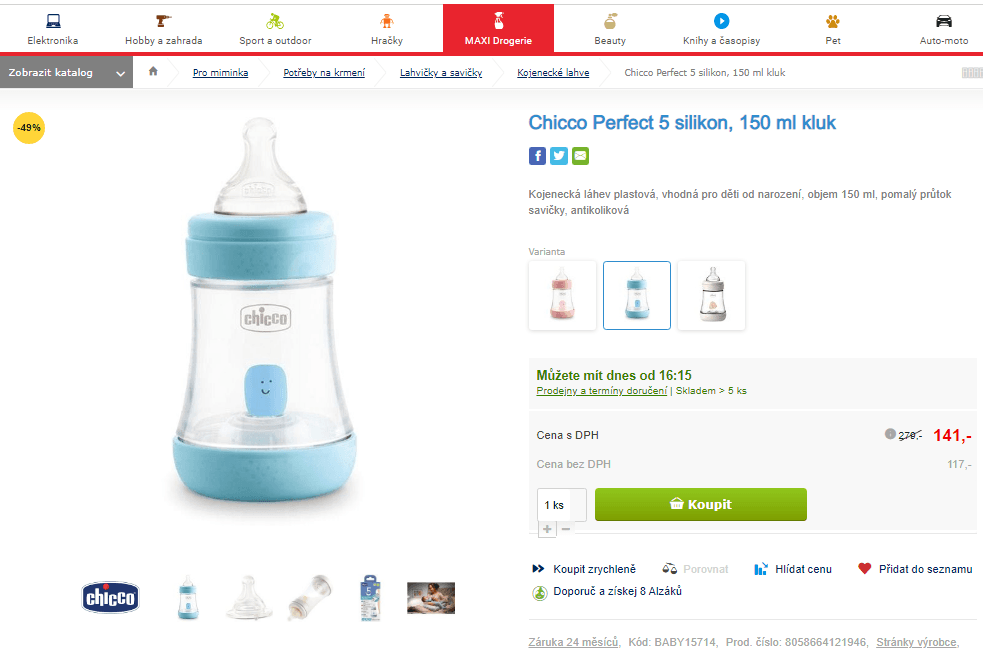 Kojenecká láhev Chicco Perfect 150 ml
