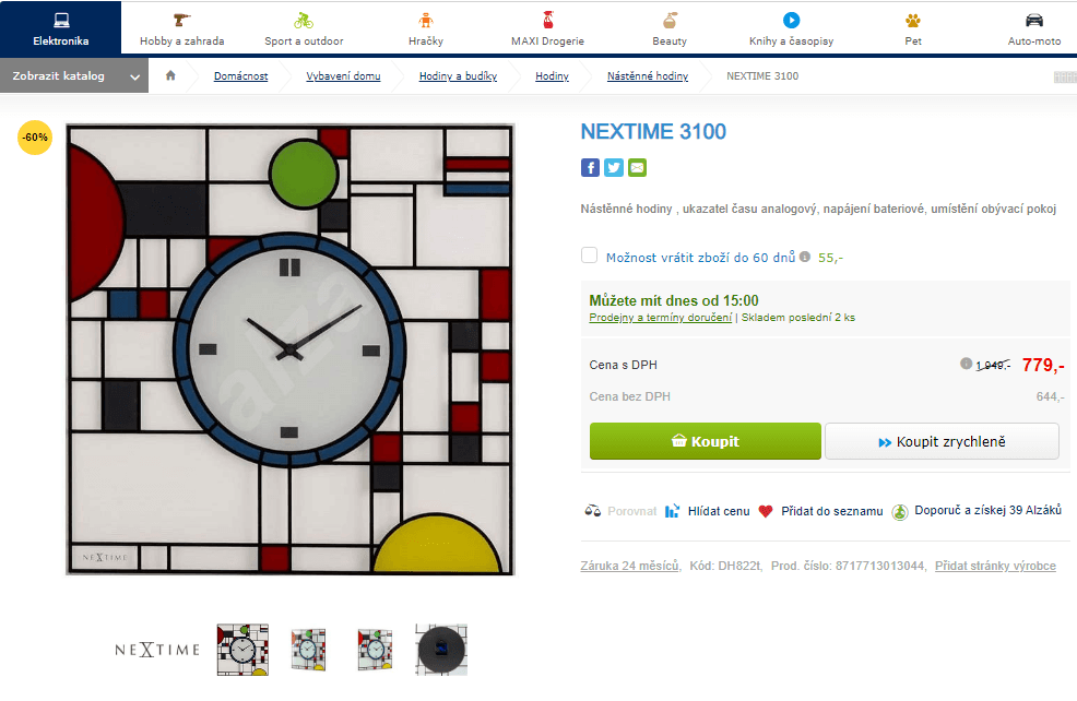 Nástěnné hodiny Nextime, 43 cm