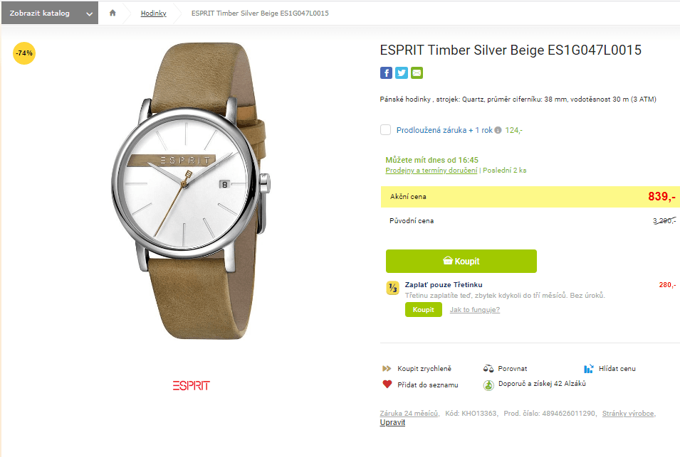 Pánské hodinky Esprit Timber Silver Beige