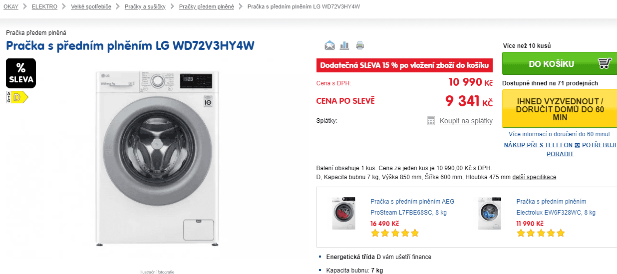 Parní pračka LG, 7kg, 1200 ot., slim