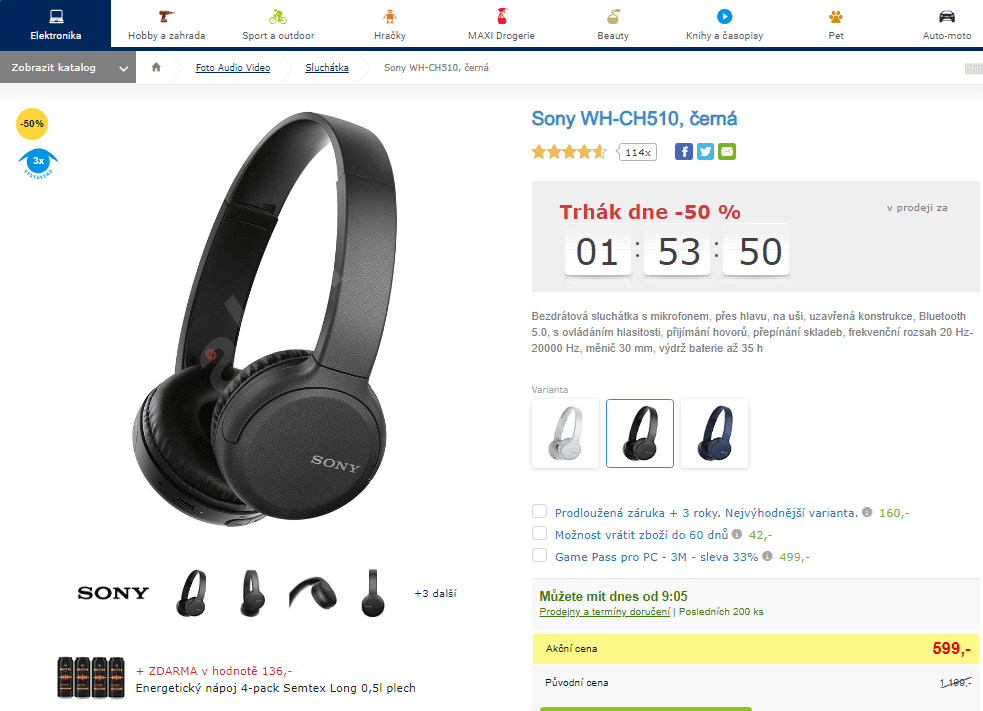 BT sluchátka Sony WH-CH510