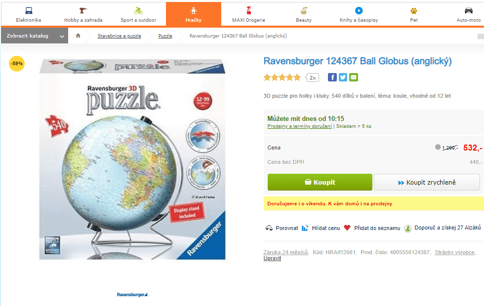 3D puzzle Ravensburger Ball Globus