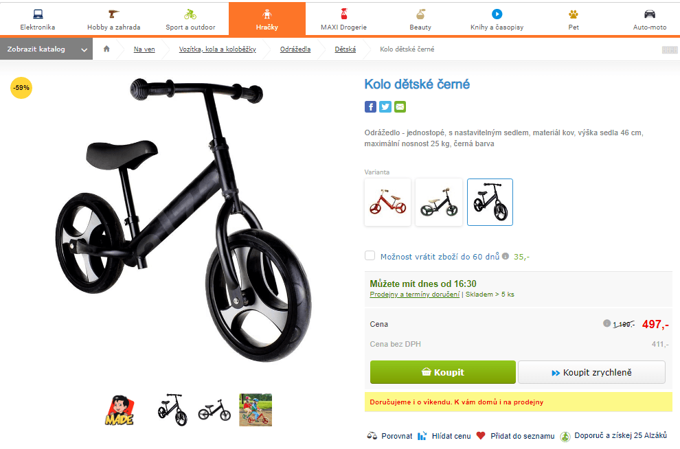 Dětské odrážedlo, od 3 let, až 25 kg