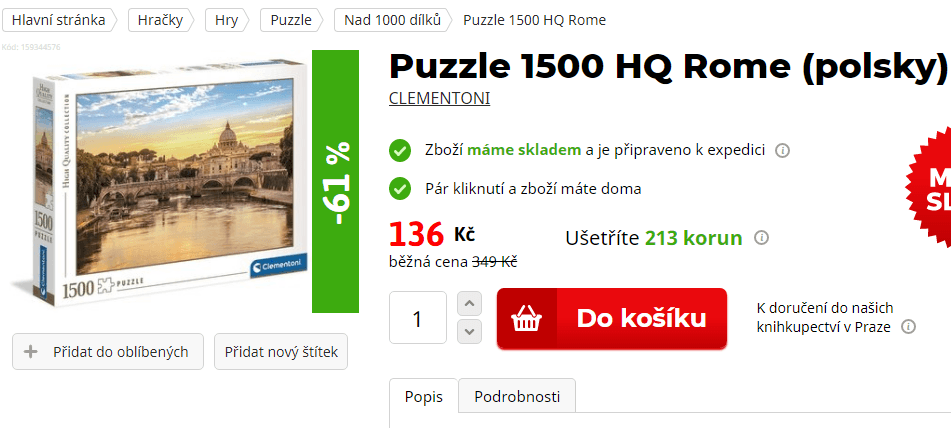 Puzzle Clementoni 1500 dílků Řím
