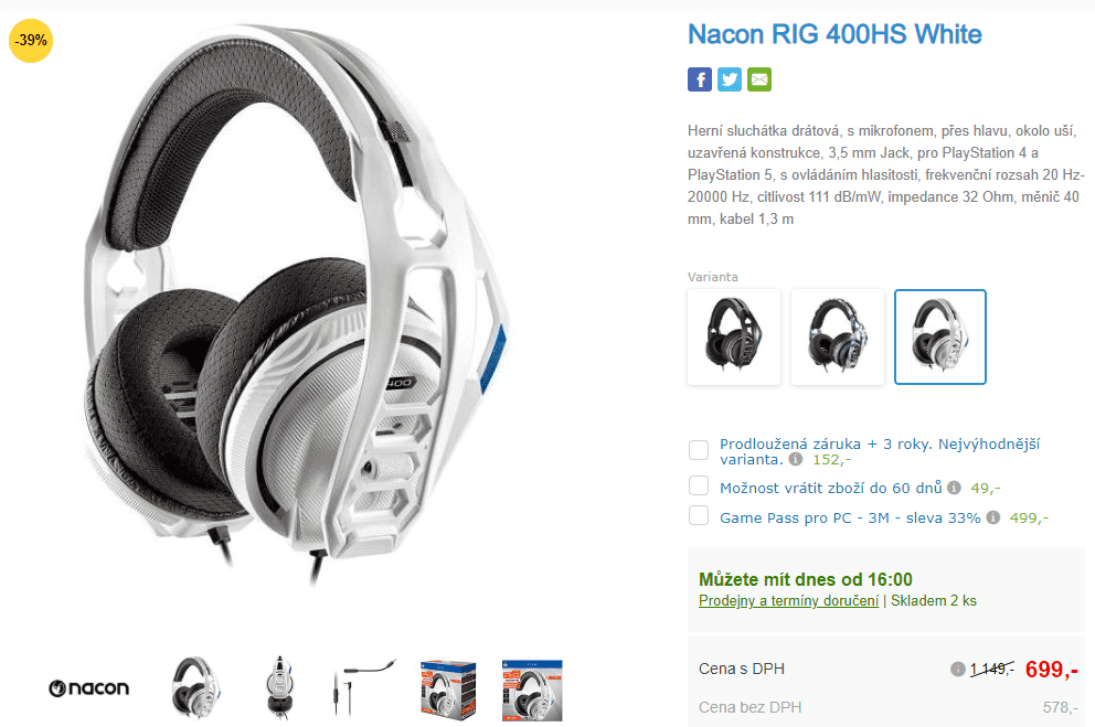 Herní sluchátka Nacon RIG 400HS