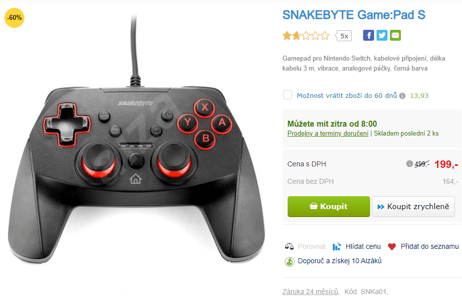 Gamepad Snakebyte, USB, Nintendo