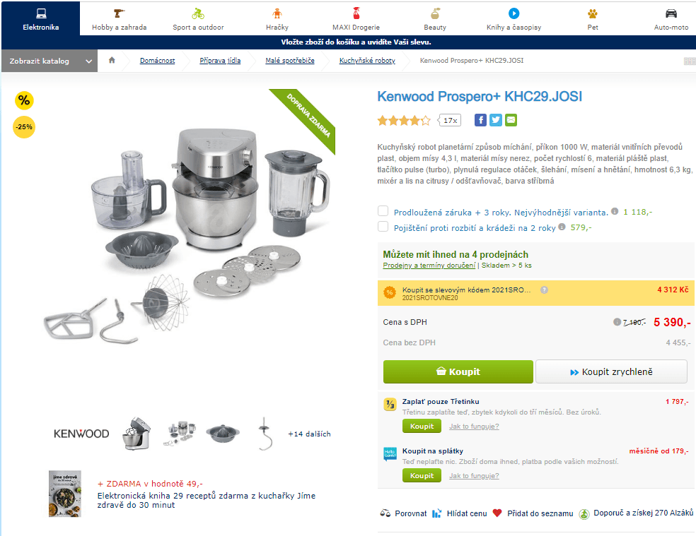 Planetární kuchyňský robot Kenwood Prospero+