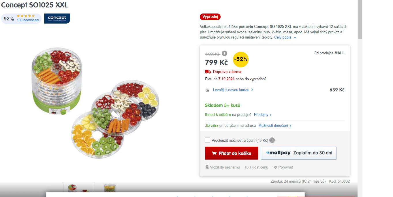 Sušička potravin Sencor, XXL, 12 plat, 32cm