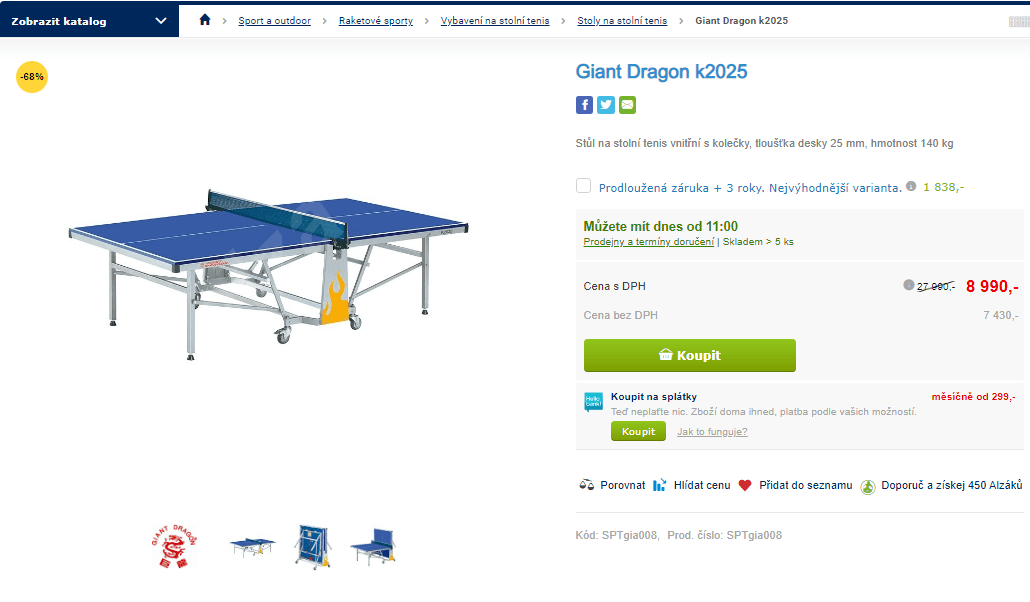 Stůl na stolní tenis Giant Dragon k2025