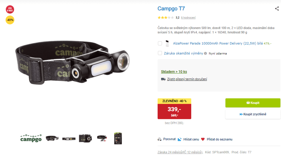 Čelovka Campgo T7, led, USB